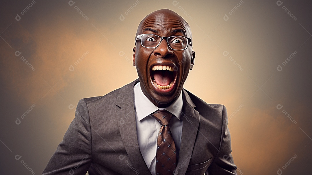 Engraçado empresário negro gritando com dinheiro