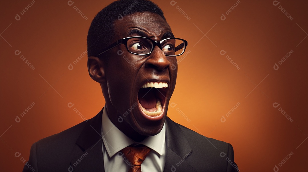 Engraçado empresário negro gritando com dinheiro