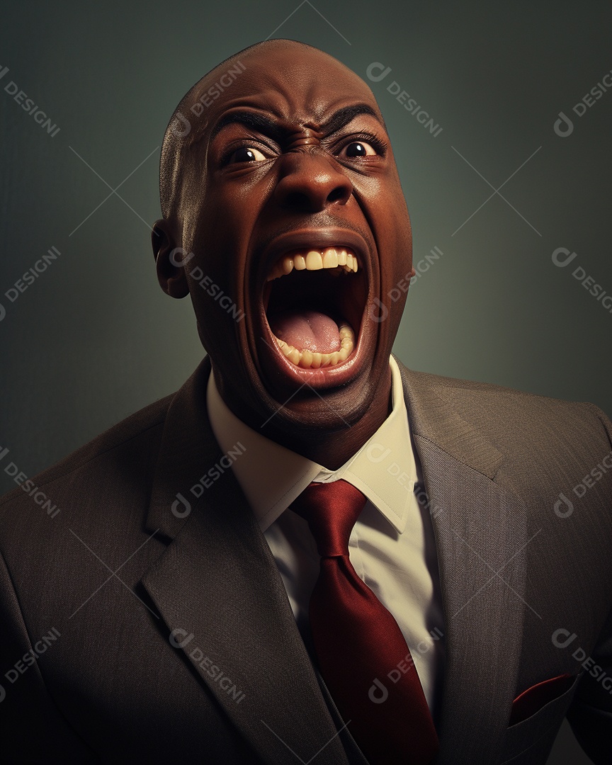 Engraçado empresário negro gritando com dinheiro