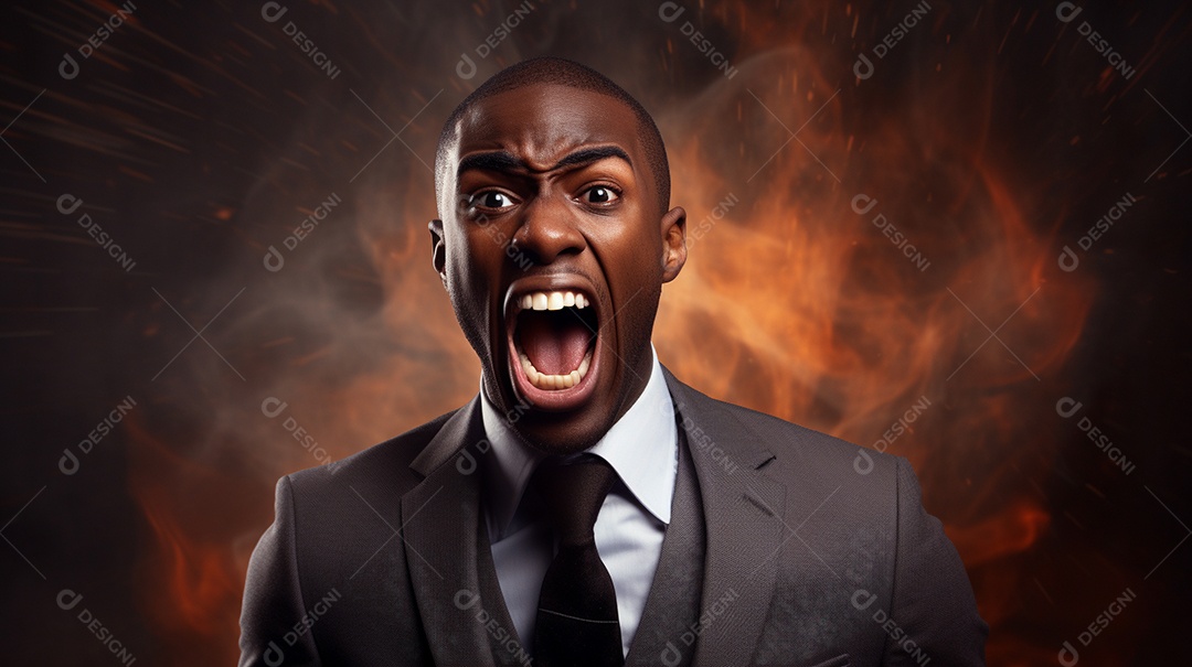 Engraçado empresário negro gritando com dinheiro