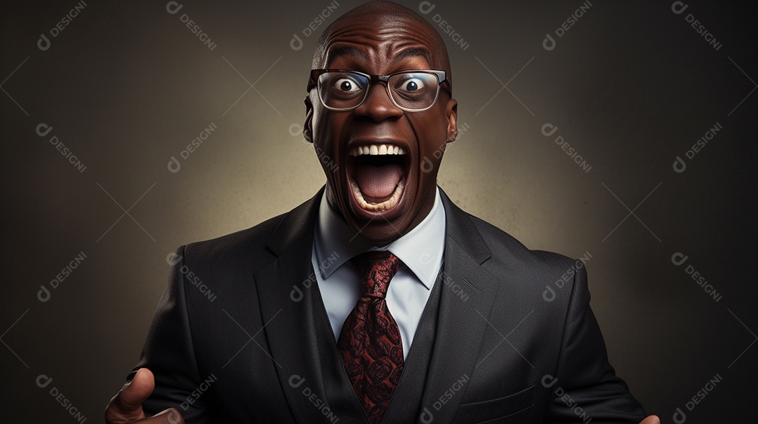 Engraçado empresário negro gritando com dinheiro