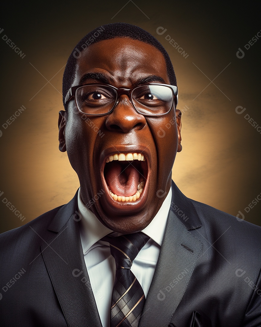 Engraçado empresário gritando com dinheiro