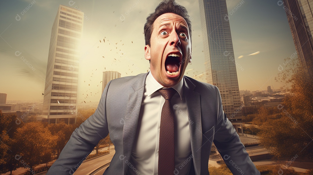 Engraçado empresário gritando com dinheiro