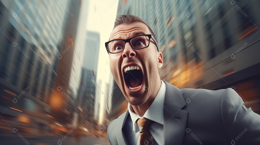 Engraçado empresário gritando com dinheiro