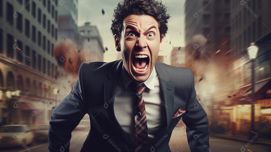 Engraçado empresário gritando com dinheiro