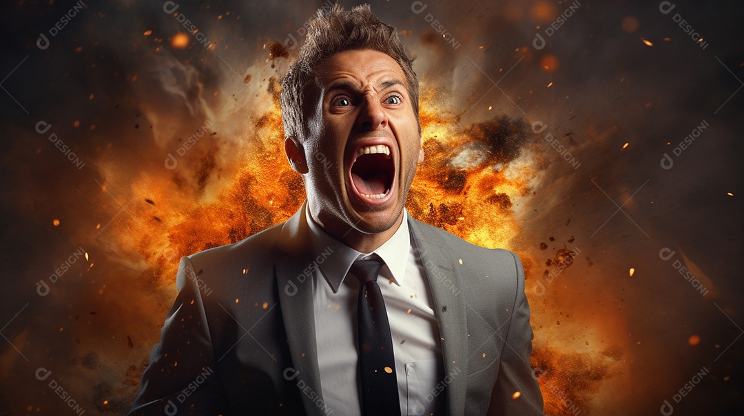 Engraçado empresário gritando com dinheiro