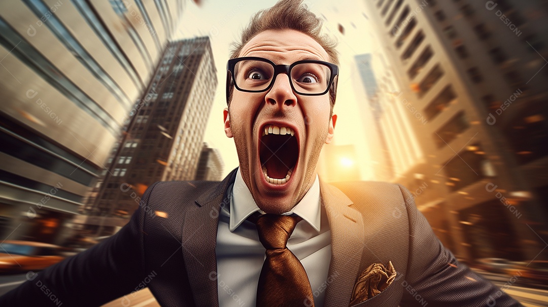 Engraçado empresário gritando com dinheiro