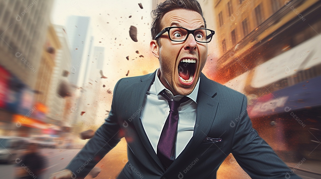 Engraçado empresário gritando com dinheiro