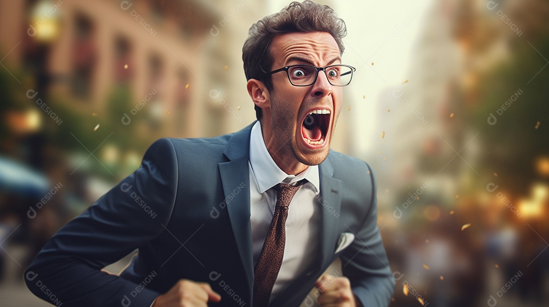 Engraçado empresário gritando com dinheiro