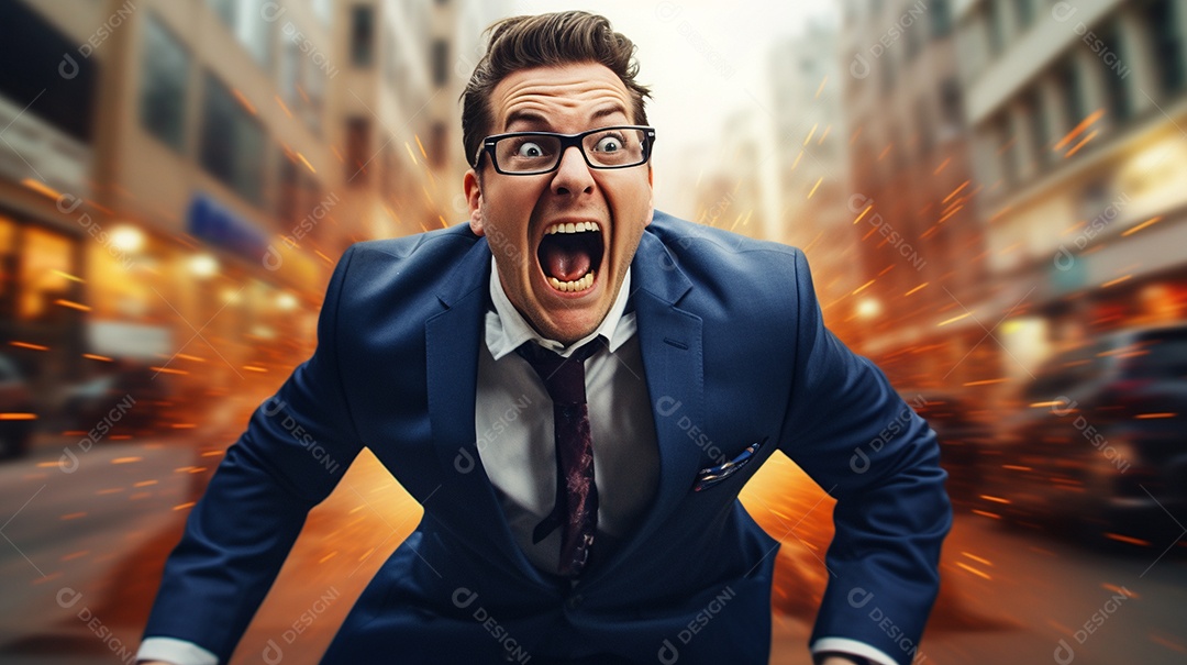 Engraçado empresário gritando com dinheiro