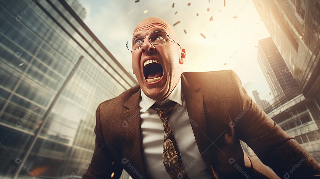 Engraçado empresário gritando com dinheiro