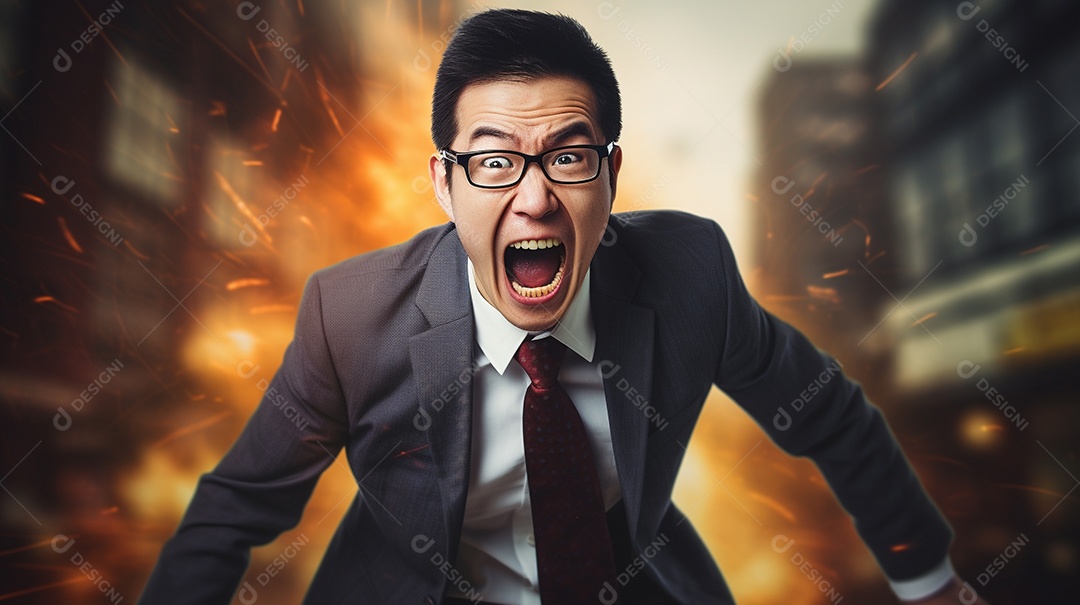 Engraçado empresário gritando com dinheiro