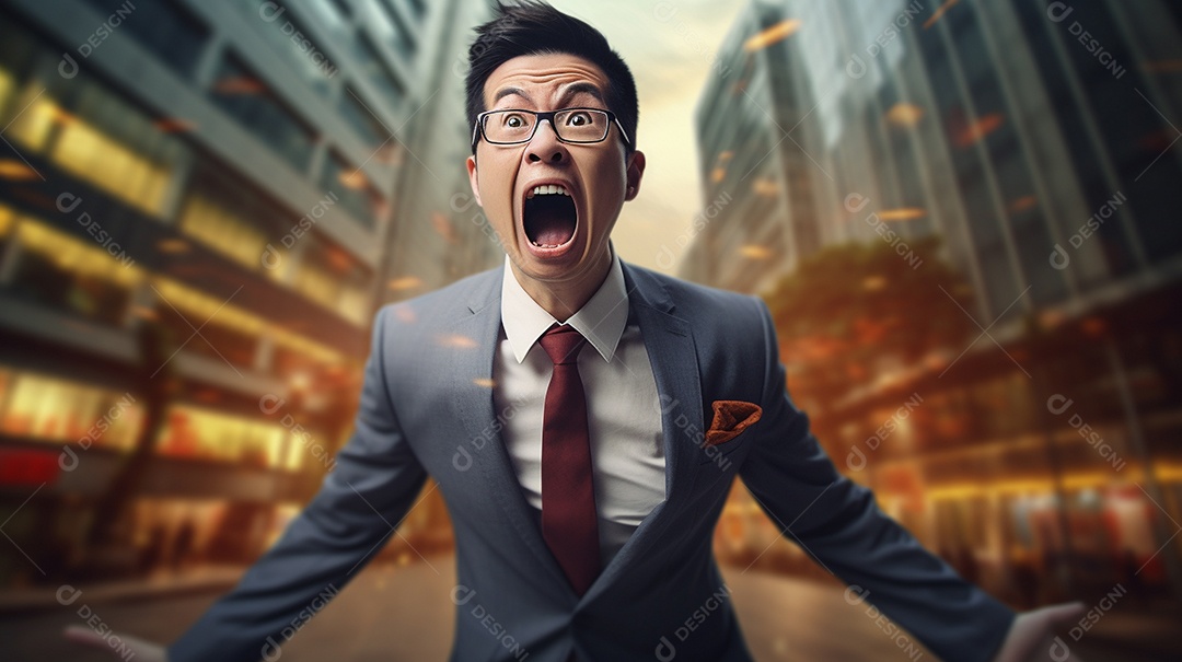 Engraçado empresário gritando com dinheiro