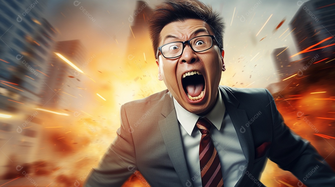 Engraçado empresário gritando com dinheiro