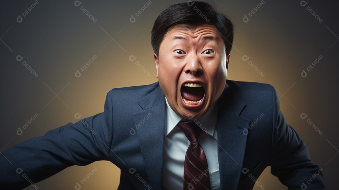 Engraçado empresário gritando com dinheiro