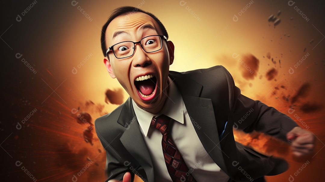 Engraçado empresário gritando com dinheiro