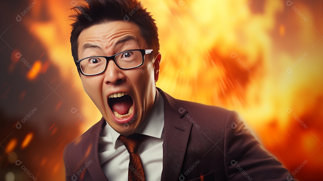 Engraçado empresário gritando com dinheiro