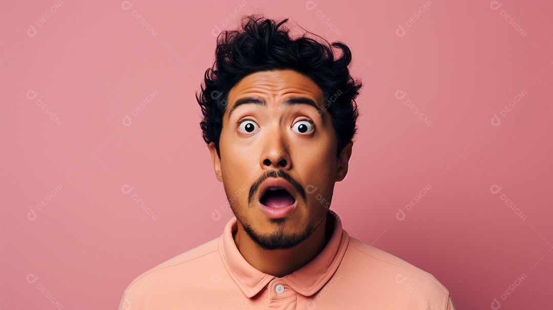 Homem asiático fazendo uma expressão chocada em um fundo bronzeado