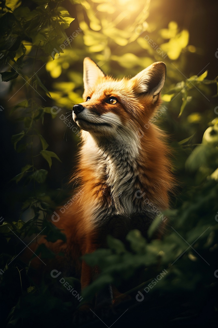 Linda raposa sentada na floresta