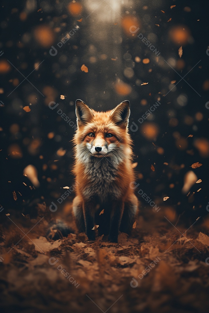 Linda raposa sentada na floresta