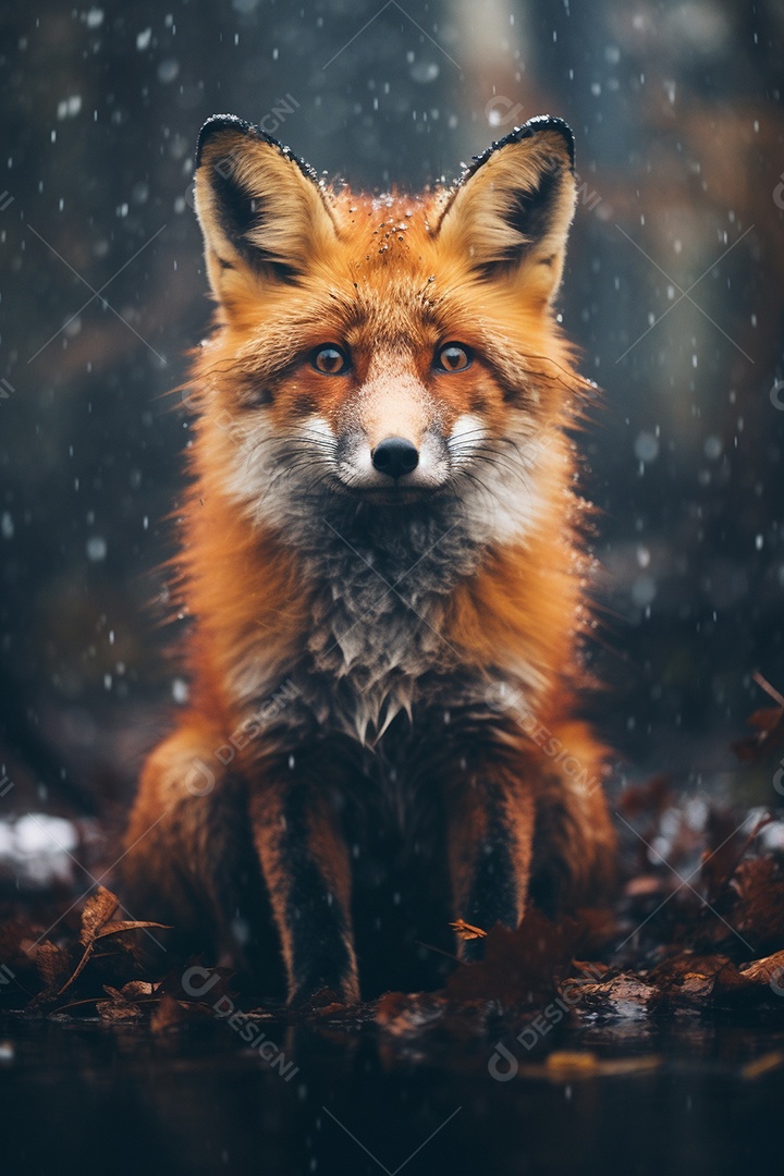 Linda raposa sentada na floresta