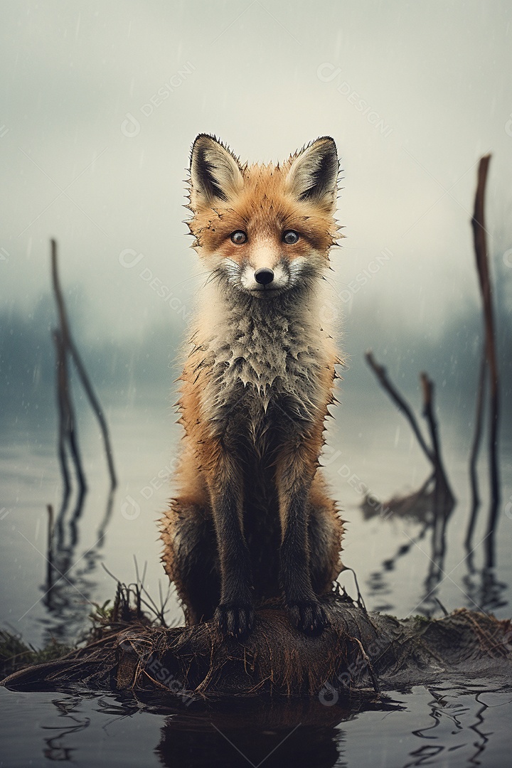 Linda raposa sentada na floresta