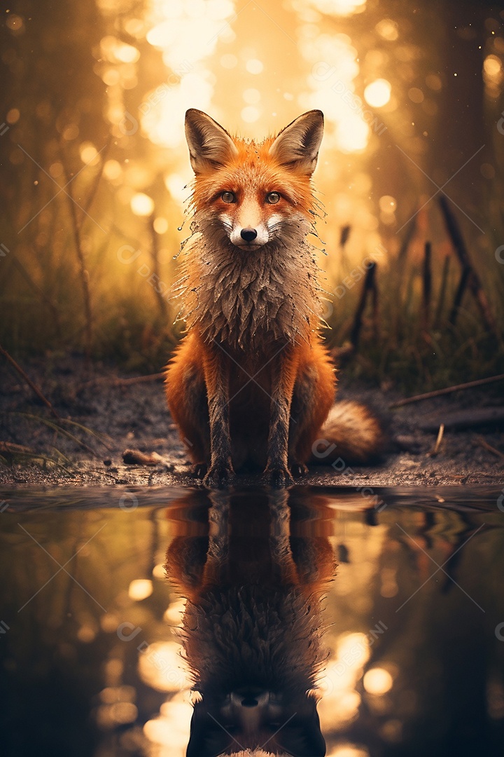 Linda raposa sentada na floresta