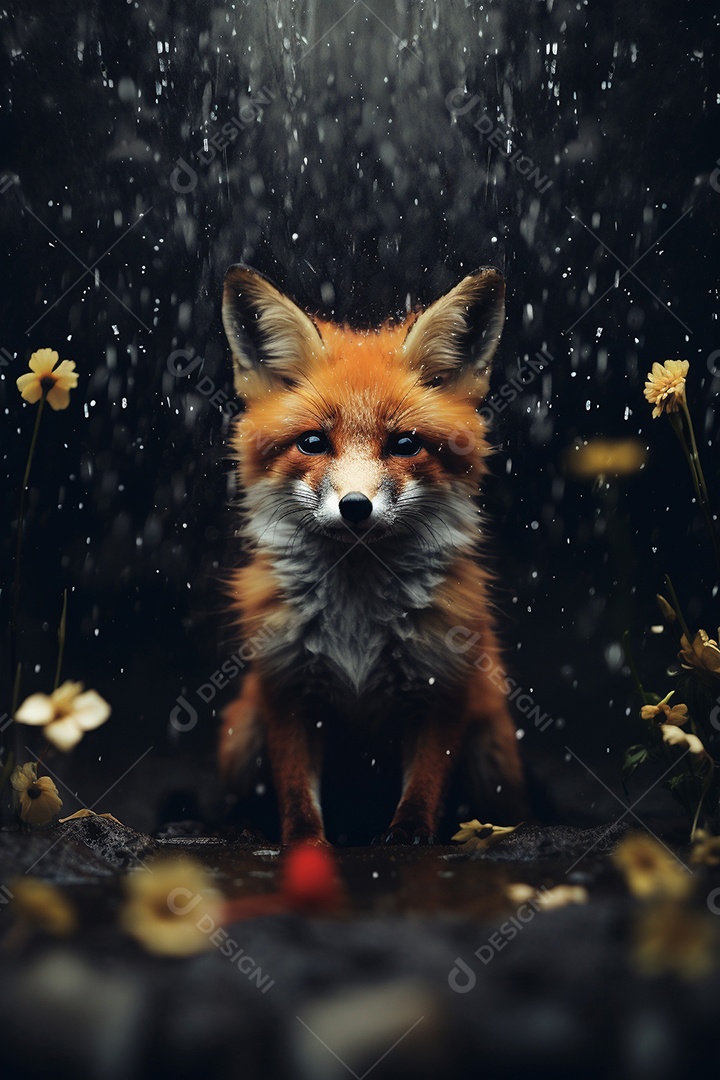 Linda raposa sentada na floresta