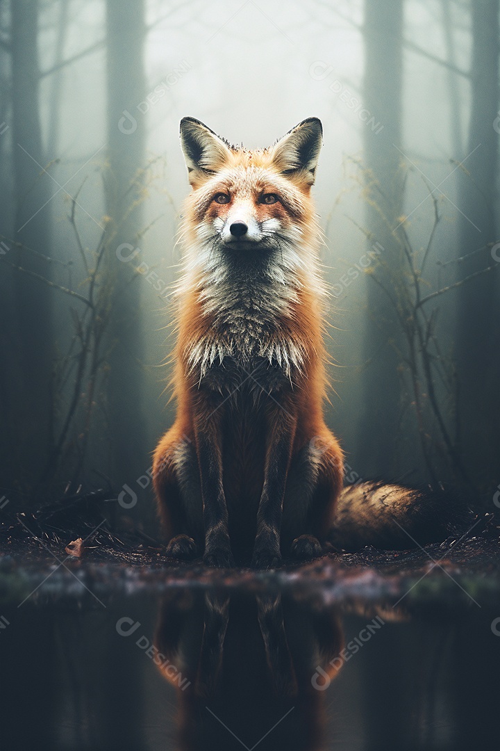 Linda raposa sentada na floresta