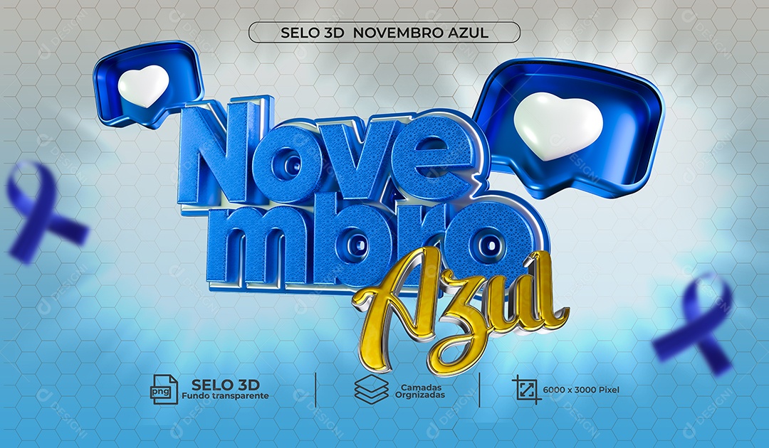 Selo 3D Novembro Azul Para Composição PSD