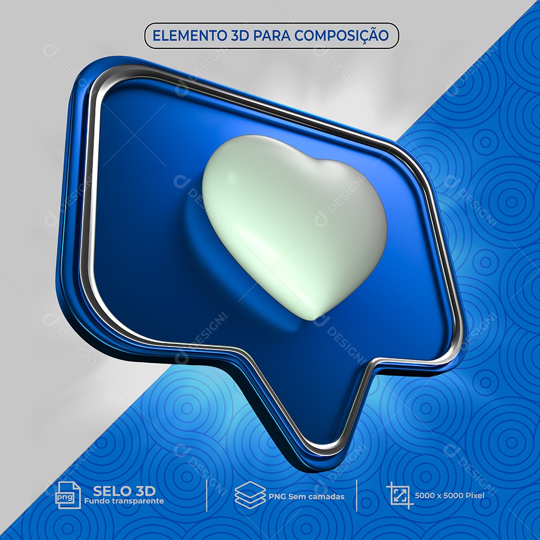 Elemento 3D Like Azul Coração Para Composição PSD