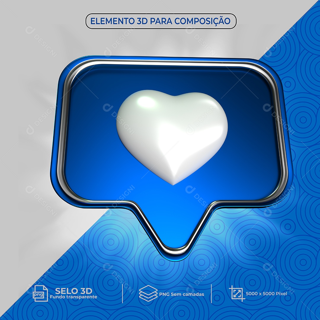 Elemento 3D Like Azul Coração Para Composição PSD