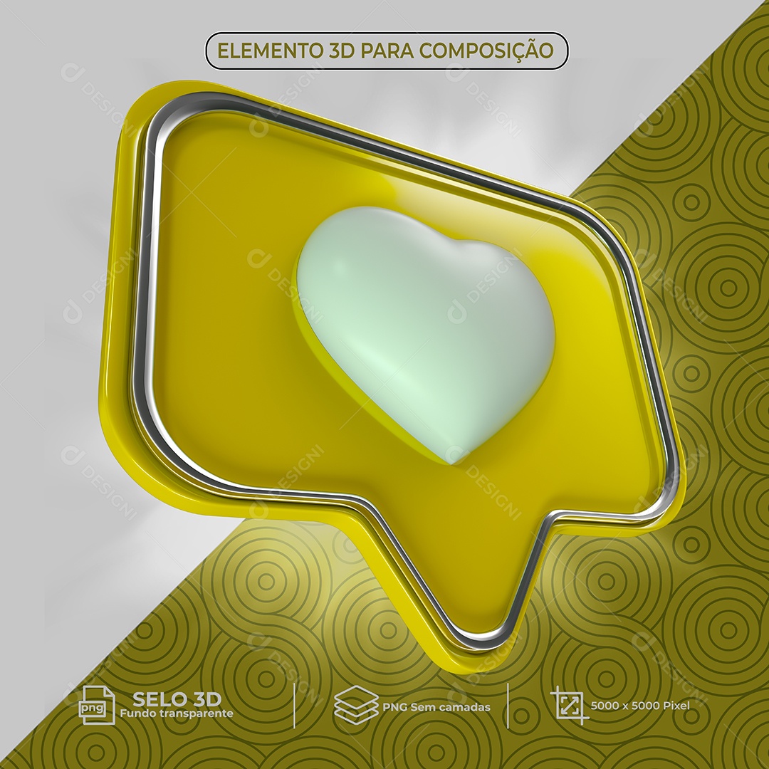 Elemento 3D Like Amarelo Coração Para Composição PSD