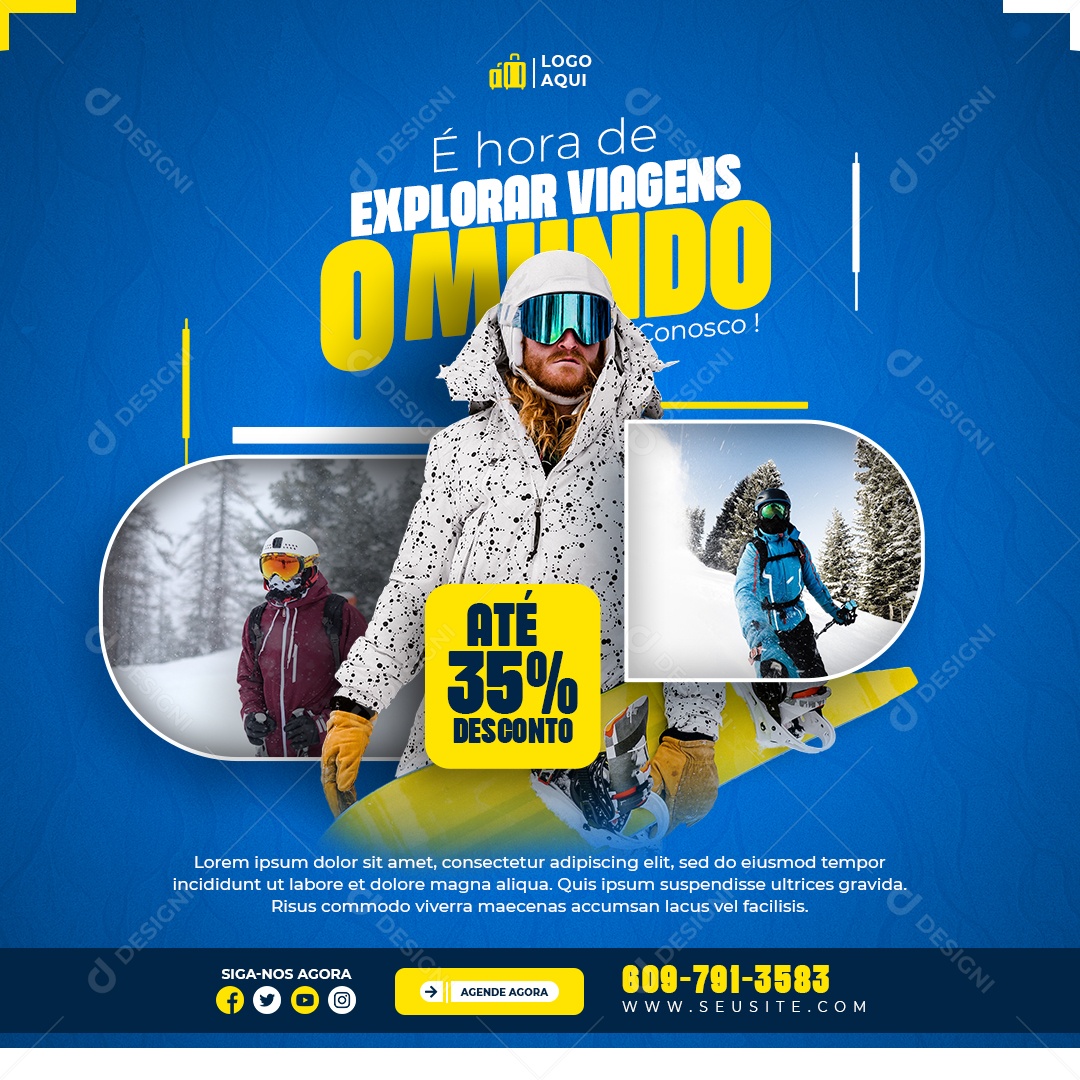 Agência de Viagens É Hora de Explorar Viagens o Mundo Social Media PSD Editável