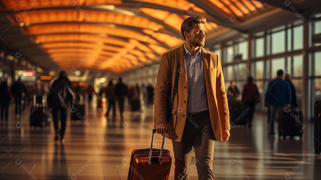 Empresário moderno está puxando a mala em um aeroporto