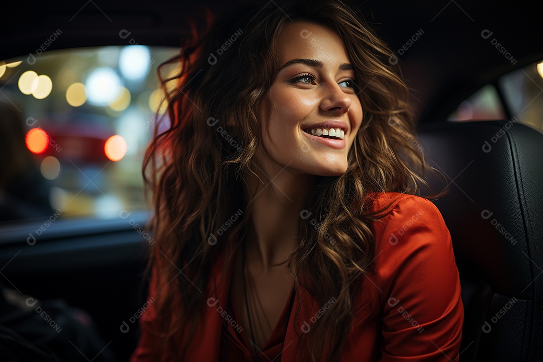 Senhora atraente retrato sorrindo dirigindo no carro imagem de mulheres jovens