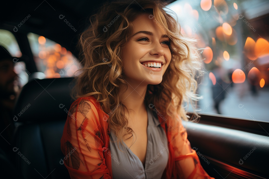 Senhora atraente retrato sorrindo dirigindo no carro imagem de mulheres jovens