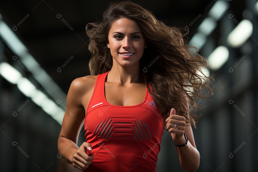 Atleta feminina realista em traje de corrida vermelho