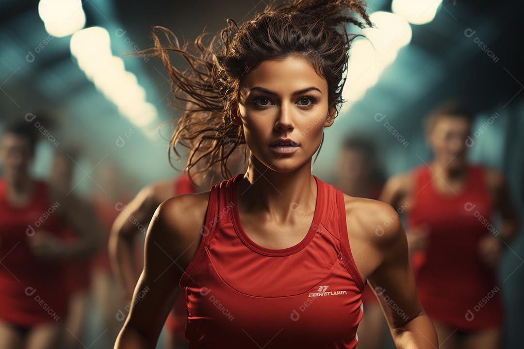 Atleta feminina realista em traje de corrida vermelho