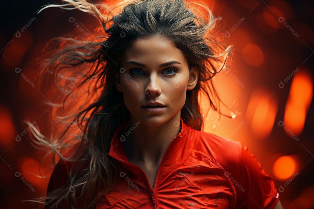 Atleta feminina realista em traje de corrida vermelho