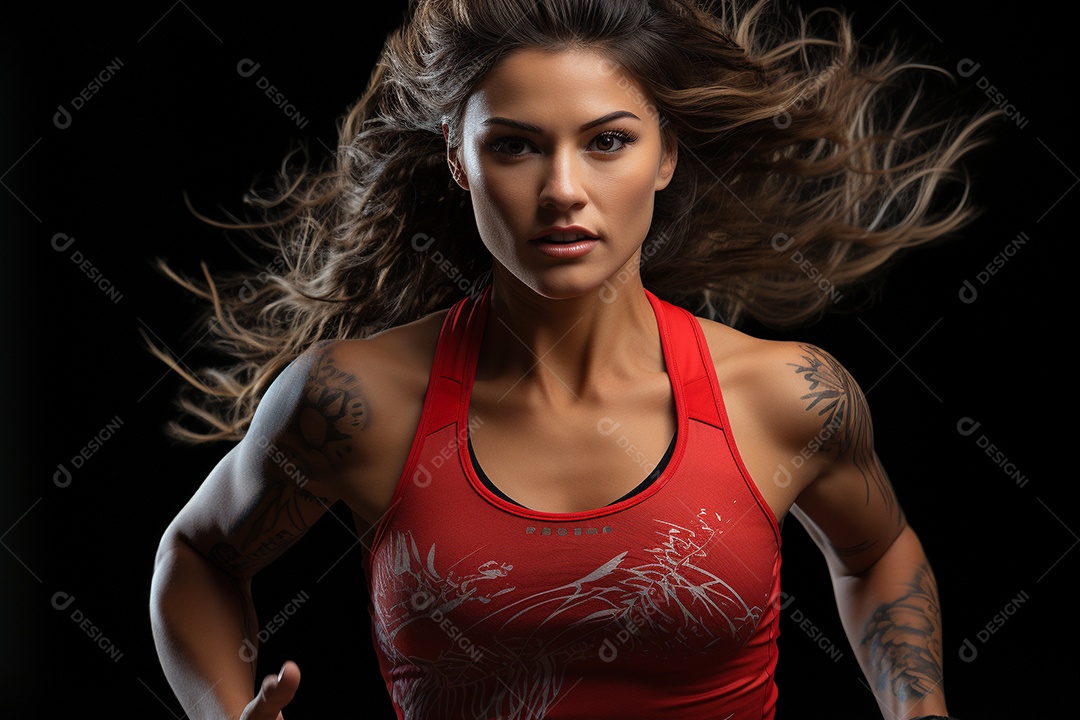 Atleta feminina realista em traje de corrida vermelho