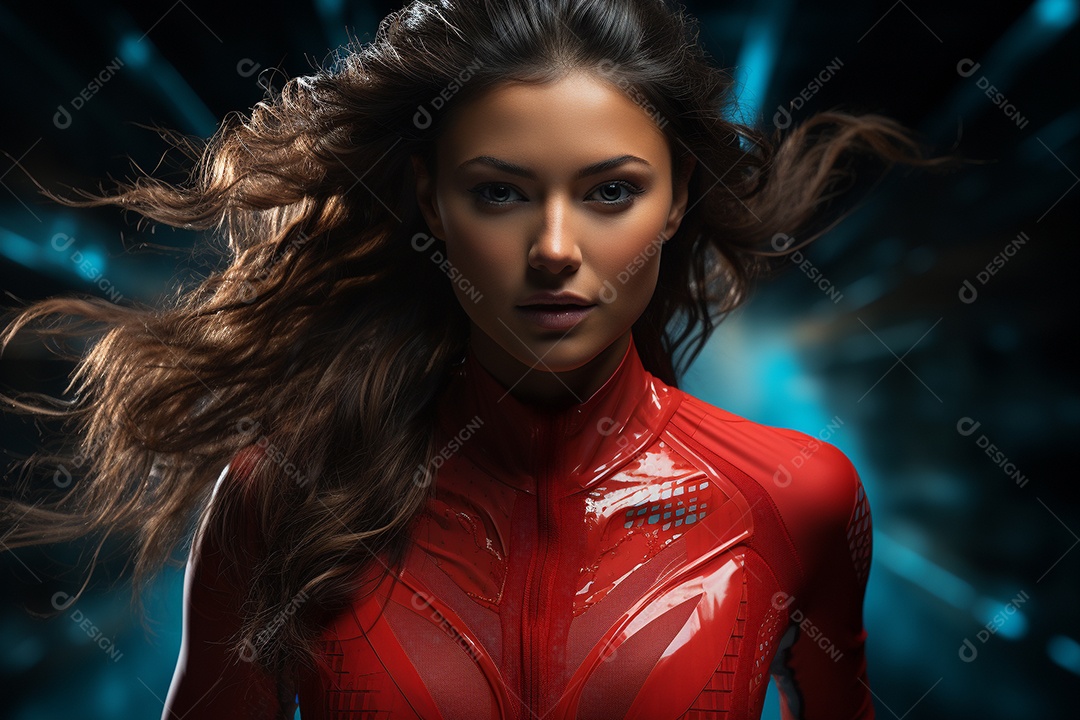 Atleta feminina realista em traje de corrida vermelho