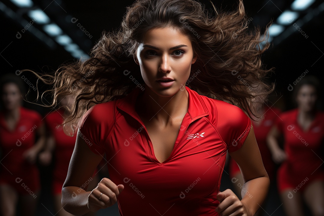 Atleta feminina realista em traje de corrida vermelho