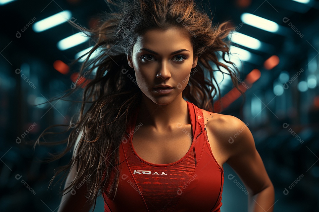 Atleta feminina realista em traje de corrida vermelho