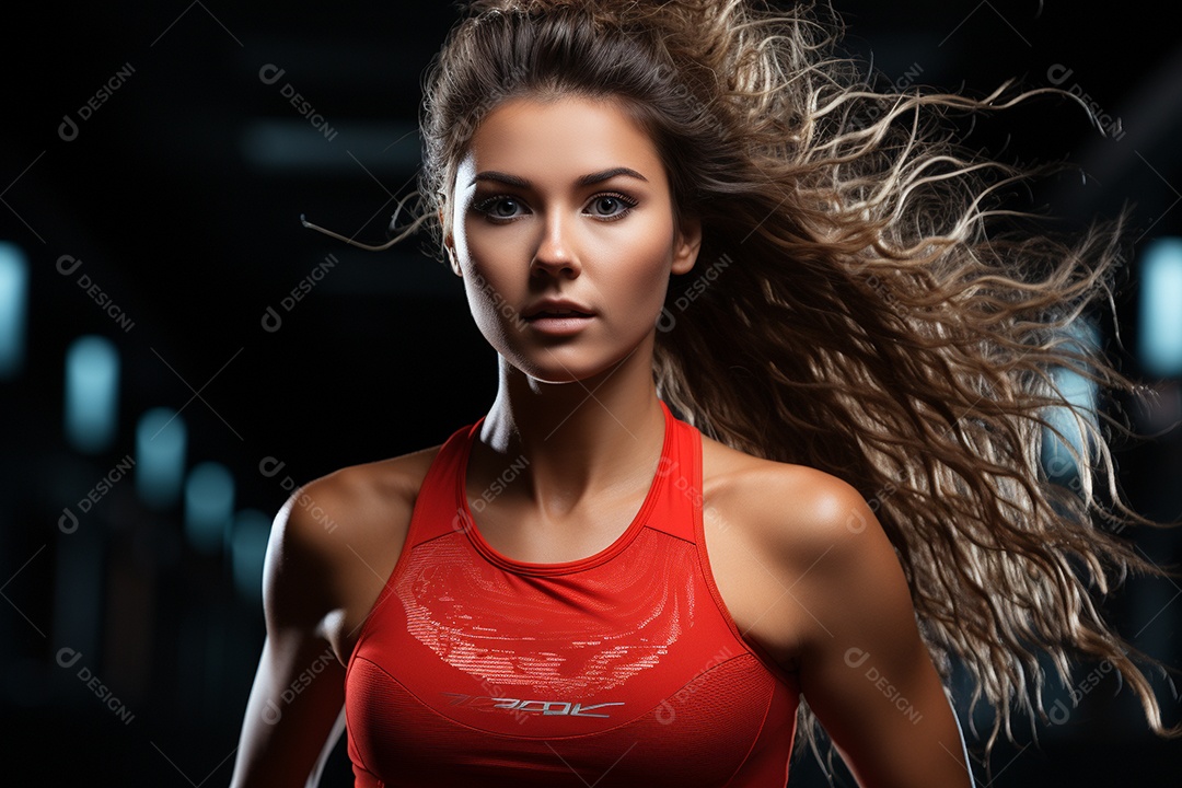 Atleta feminina realista em traje de corrida vermelho