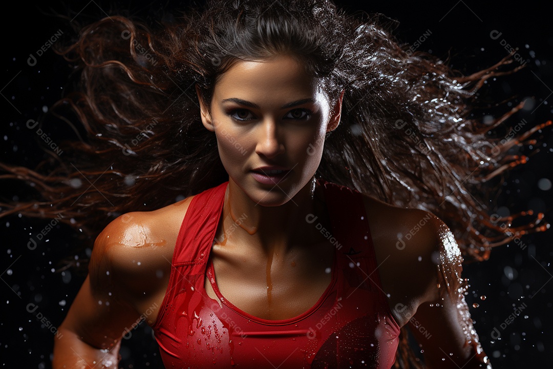 Atleta feminina realista em traje de corrida vermelho