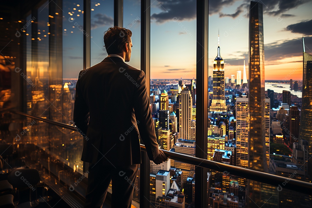 Homem de negócios ativo olhando para a janela do escritório