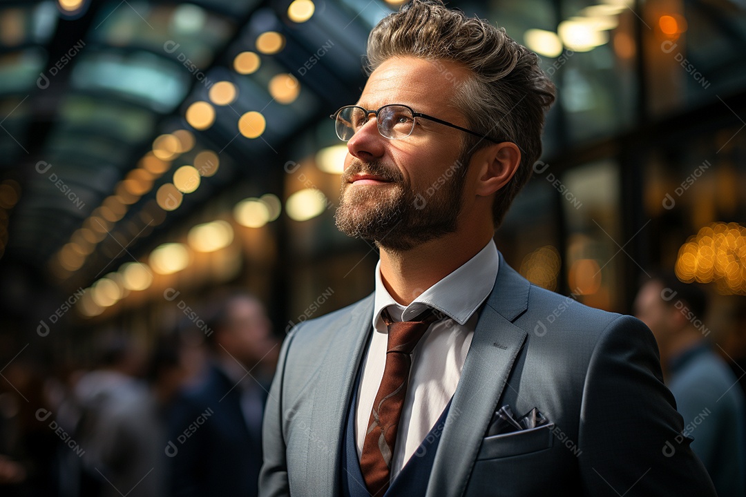 Homem de negócios ativo olhando para a janela do escritório