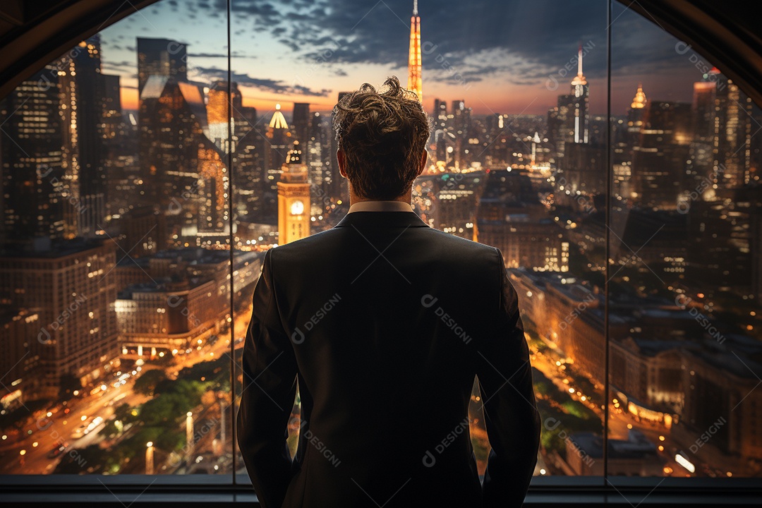 Homem de negócios ativo olhando para a janela do escritório