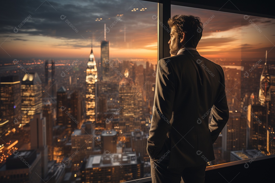 Homem de negócios ativo olhando para a janela do escritório